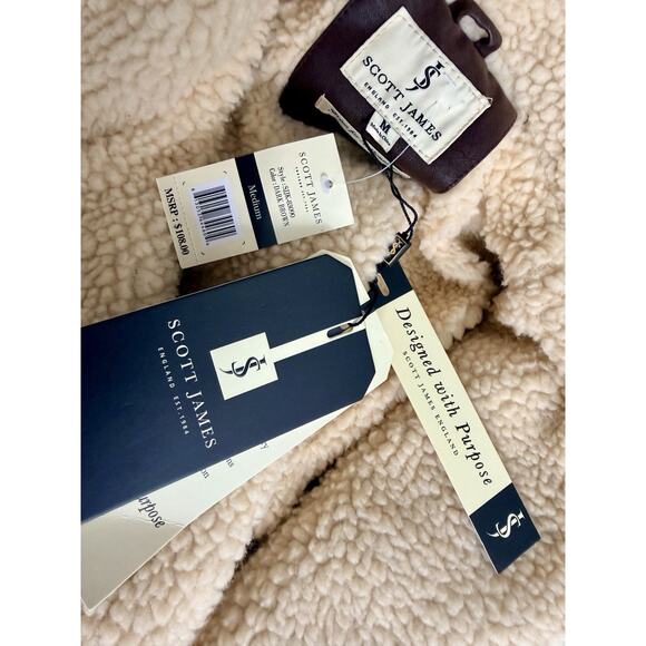 Scott James Mens M Brown Faux Leather Sherpa Lined Trucker Jacket Snap Front NWT - Picture 2 of 7